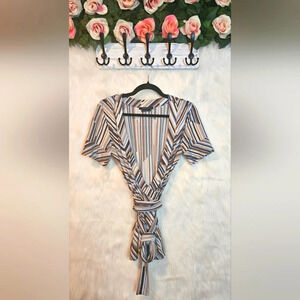 BCBG Max Azria Rare Blues Striped Wrap Mini Tunic/Dress (NWOT)